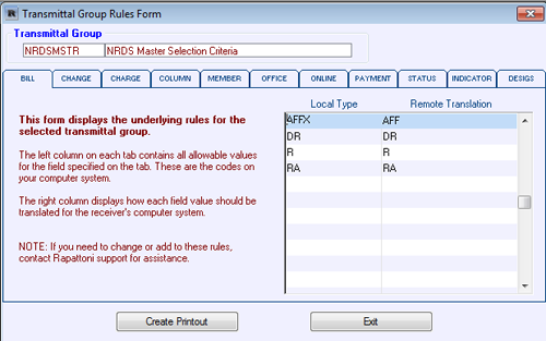 Transmittal Group Rules Form